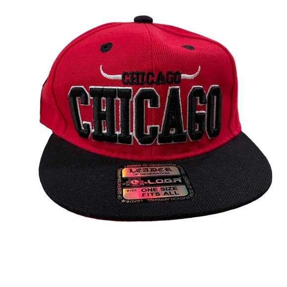 Chicago Bulls Hat Red & Black Snapback Cap Leader Of Generation Apparel One Size - Picture 1 of 5